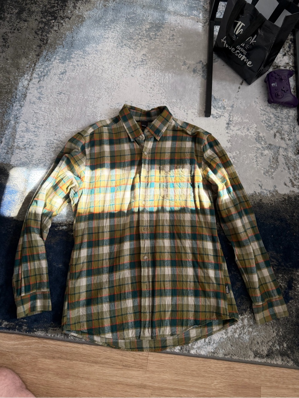 Eddie Bauer Green Yellow Plaid Button-Down Shirt